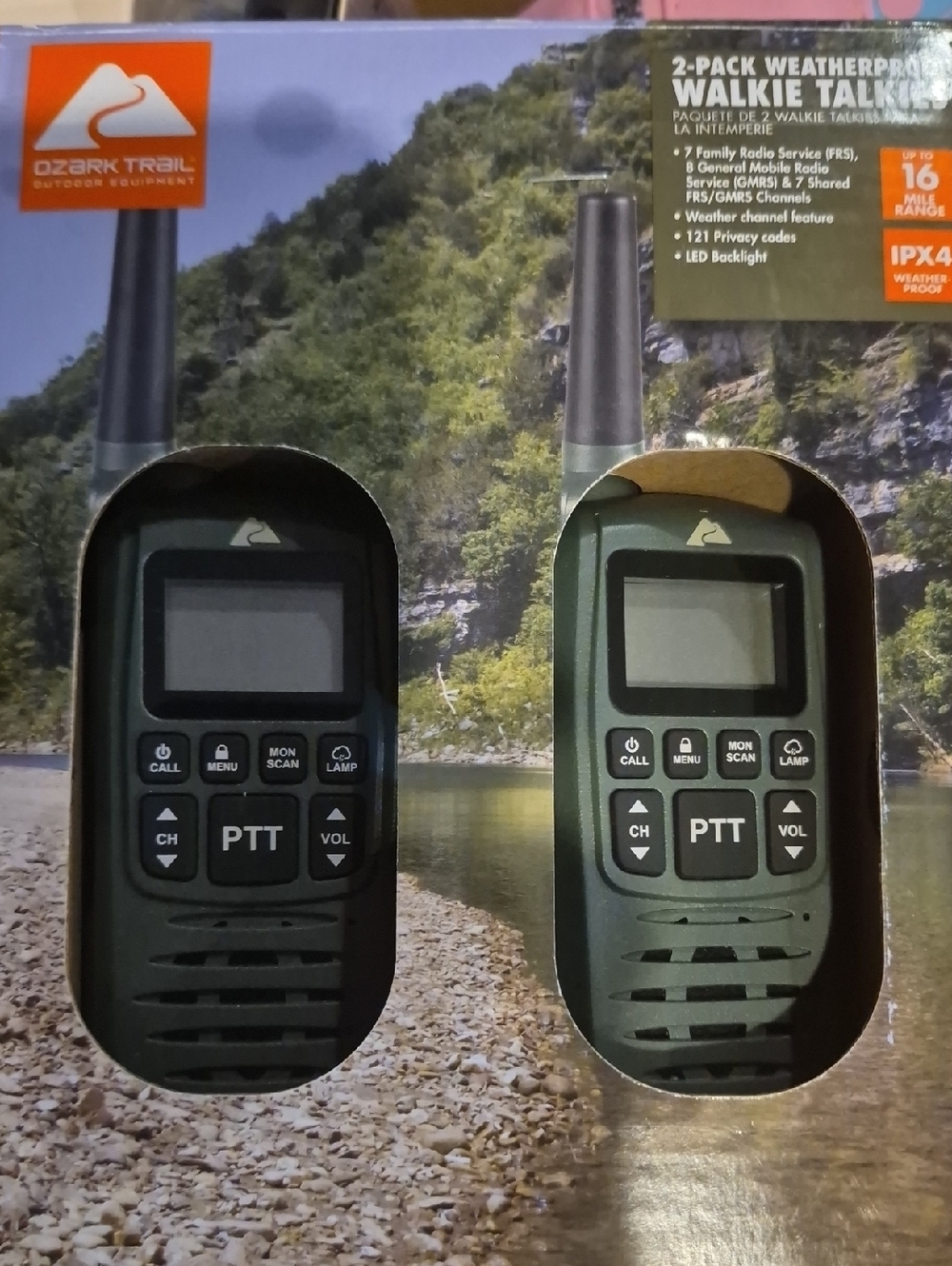 NEW-- Ozark Trail Black Twin Walkie Talkies with LCD & PTT Controls
